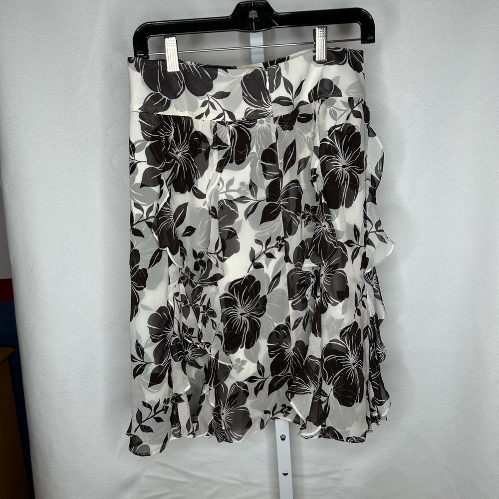 Ann Taylor Asymmetrical Black and White Floral Skirt
